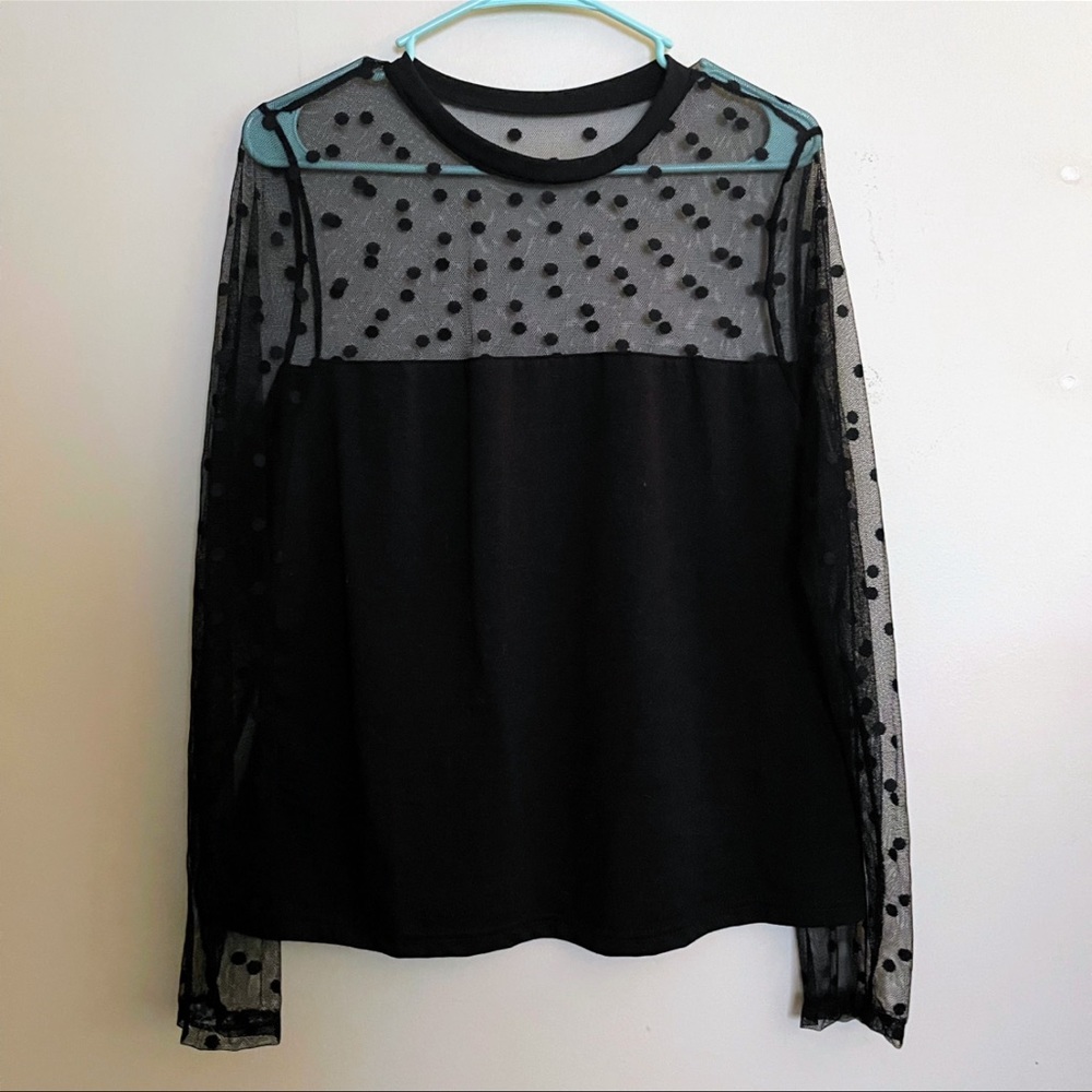 NWOT SheIn Plus/Curve Polka Dot Mesh Panel Top 2x/XXL